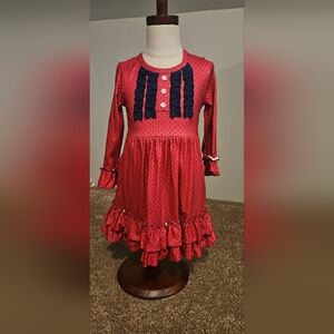 Red Polka Dot Dress with Navy Accents